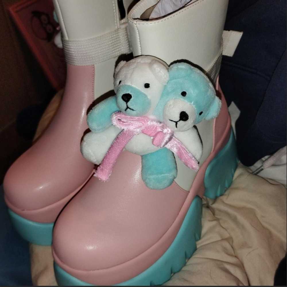 Dolls Kill Pink and Blue Teddy Bear  Boots